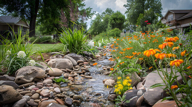 rain garden stock image